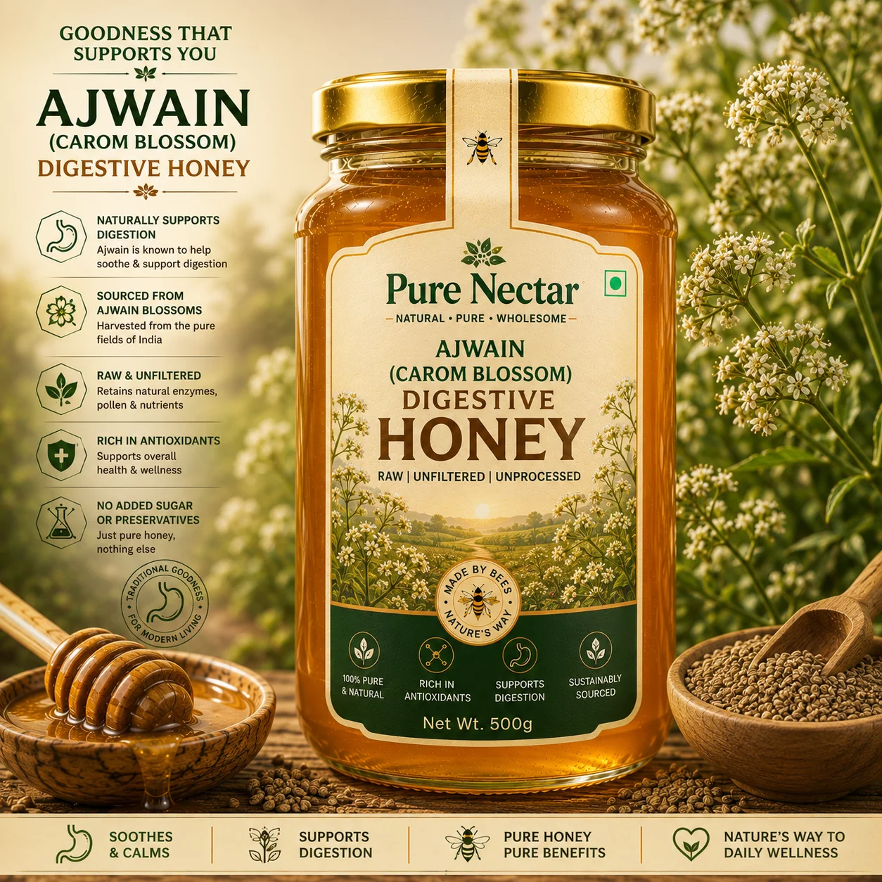 Ajwain (Carom Blossom) Digestive Honey