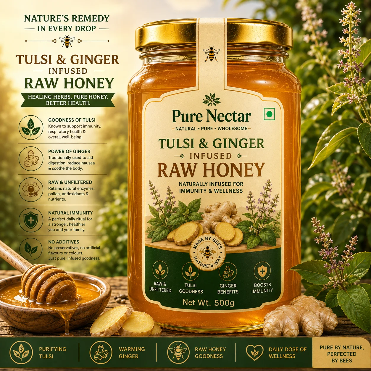 Tulsi & Ginger Infused Raw Honey