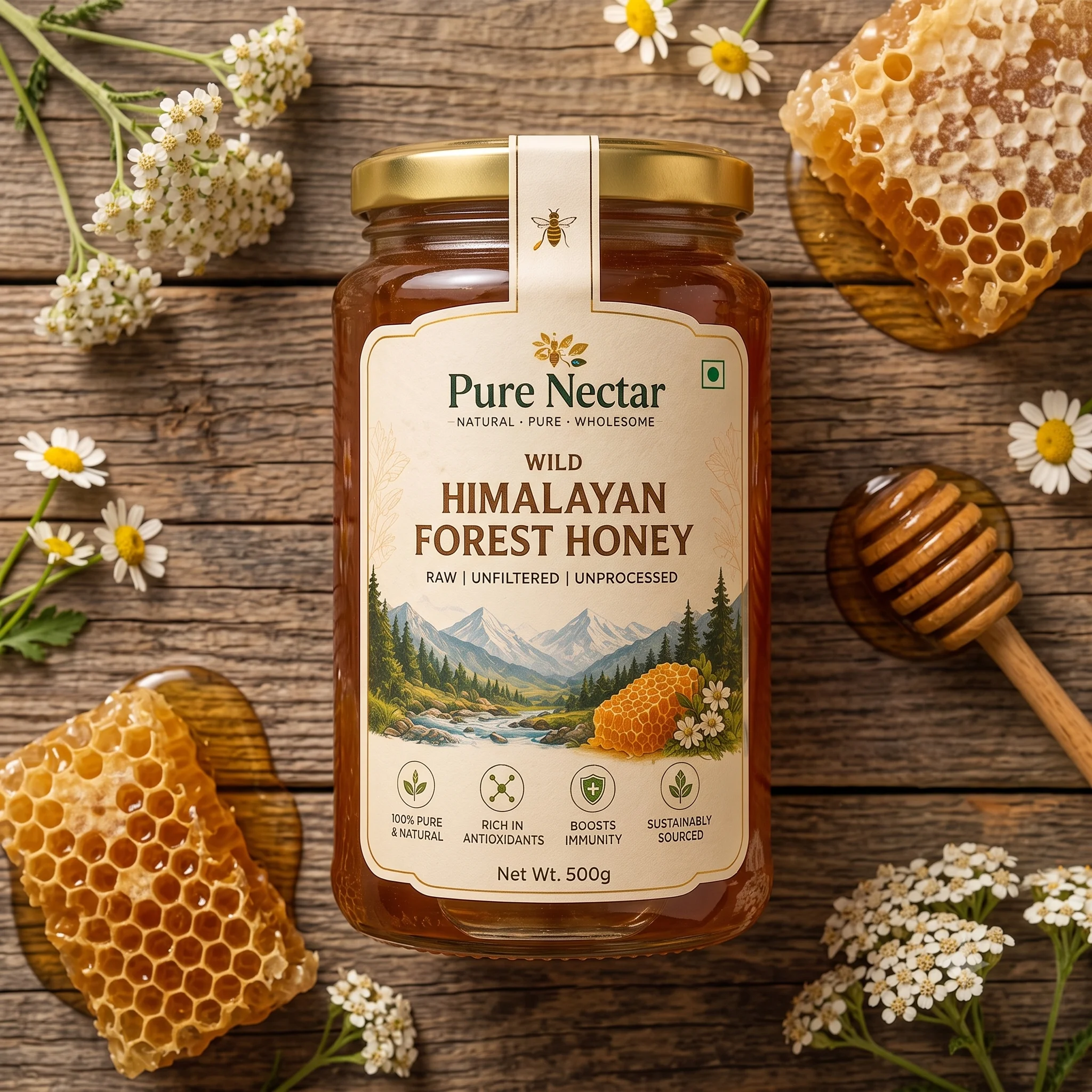 Wild Himalayan Forest Honey Flat Lay